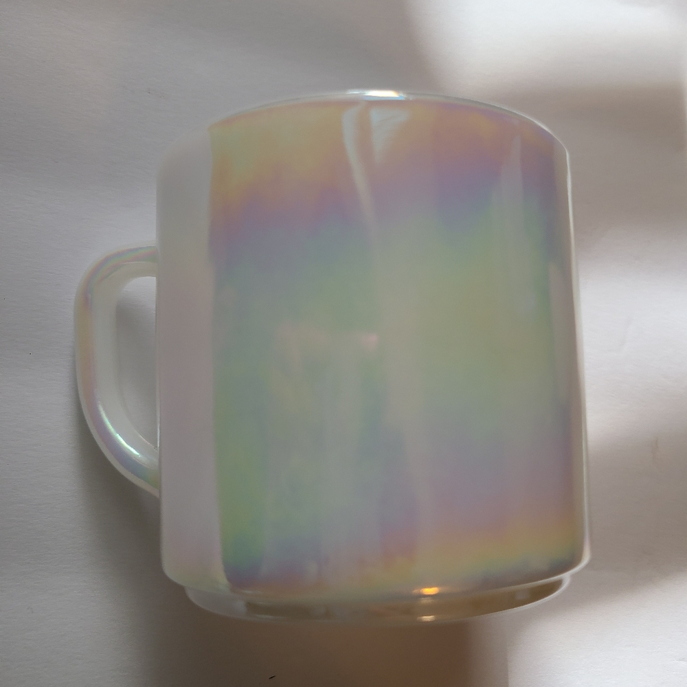 Vintage Federal Glass USA Iridescent Coffee Mug Unicorn Opalescent